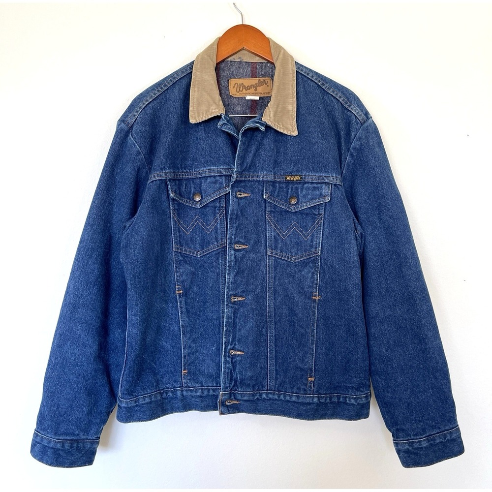 VTG Wrangler Blanket Lined Denim Western Jacket Size 44 Trucker Rancher Rodeo
